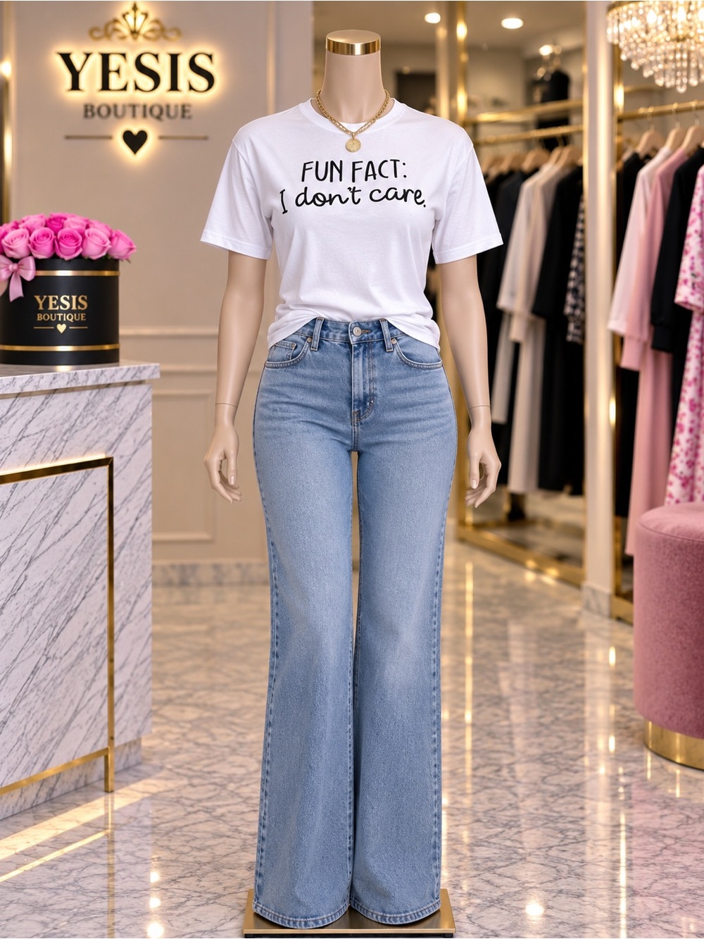 White Graphic Tee with Fun Fact Print